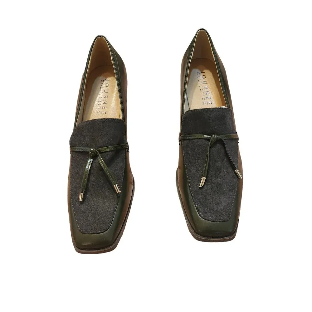 New Journee Collection Crawford Loafer Style Pumps, Square Toe, & Bow - Picture 4 of 10